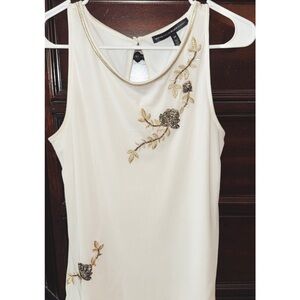 White House Black Market Cream Embellished Sleeveless Tank Top
